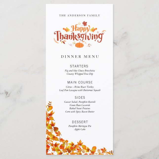 Happy Thanksgiving Dinner Menu (Front)