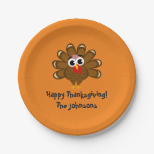 Happy Thanksgiving dinner party cute turkey custom Paper Plates