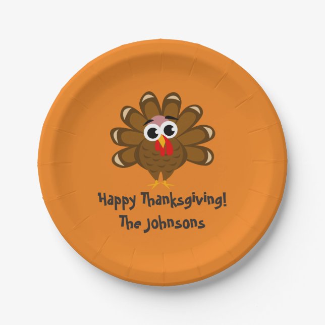 Happy Thanksgiving dinner party cute turkey custom Paper Plates (Front)