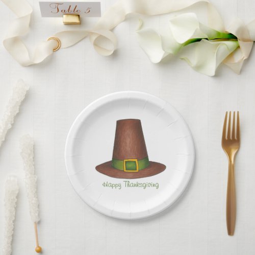 Happy Thanksgiving Dinner Pilgrim Puritan Hat Paper Plates