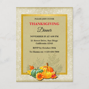 Happy Thanksgiving Dinner Pumpkin and Leaves Holiday Postcard