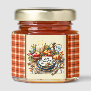 Happy Thanksgiving dinner setting Holiday Honey Jar Favors