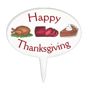 Happy Thanksgiving Dinner Turkey Cranberry Pie Cake Topper