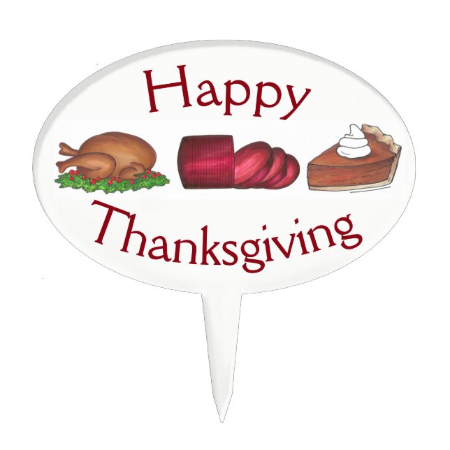Happy Thanksgiving Dinner Turkey Cranberry Pie Cake Topper (Front)