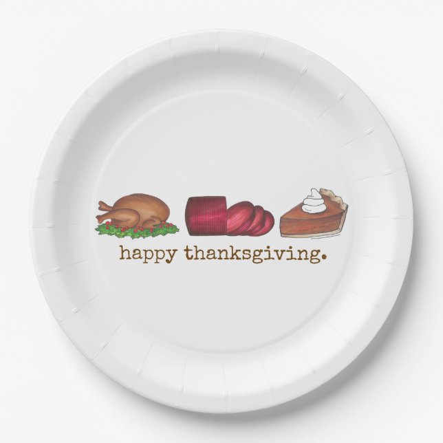 Happy Thanksgiving Dinner Turkey Cranberry Pie  Paper Plates (Front)