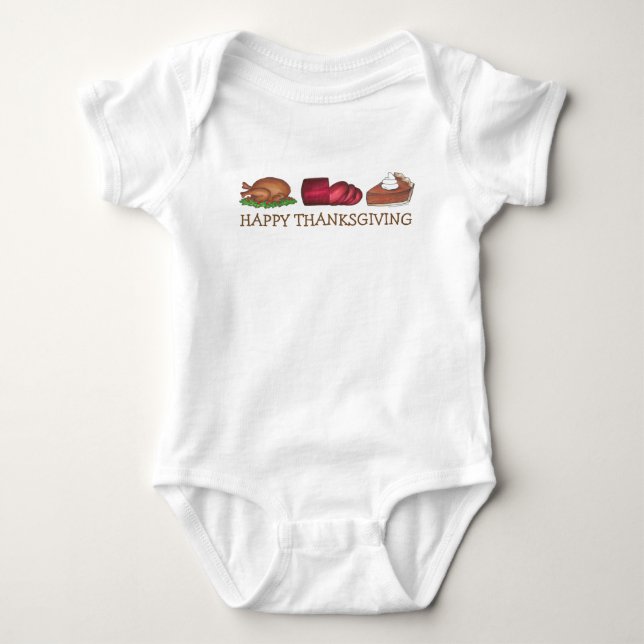 Happy Thanksgiving Dinner Turkey Day Cranberry Pie Baby Bodysuit (Front)