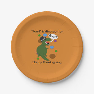 Happy Thanksgiving Dinosaur Roar Funny Personalize Paper Plates