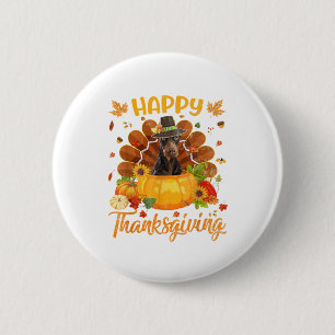 Happy Thanksgiving Doberman Dog Turkey Pumpkin Button