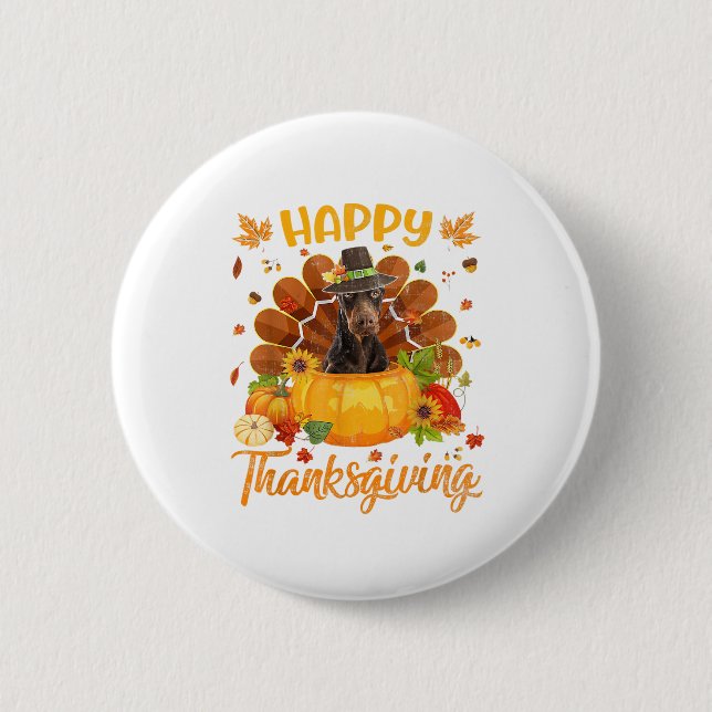 Happy Thanksgiving Doberman Dog Turkey Pumpkin  Button (Front)