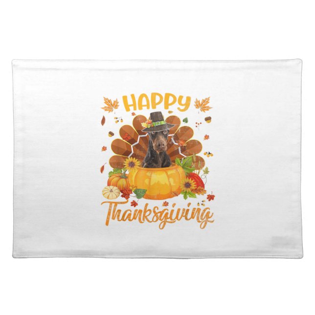 Happy Thanksgiving Doberman Dog Turkey Pumpkin  Cloth Placemat (Front)