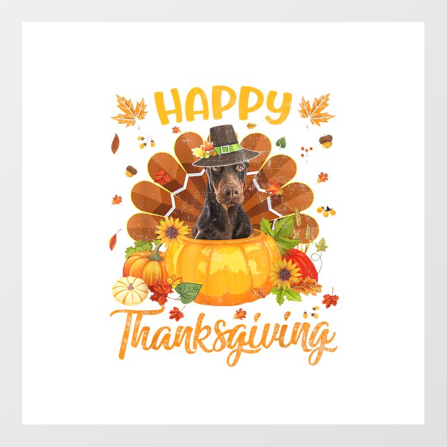 Happy Thanksgiving Doberman Dog Turkey Pumpkin  Wall Decal (Front)