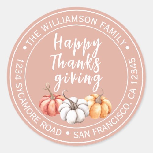 Happy Thanksgiving Dusty Pink Return Address Classic Round Sticker
