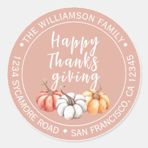 Happy Thanksgiving Dusty Pink Return Address Classic Round Sticker