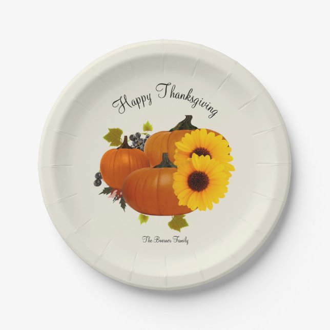 Happy Thanksgiving Ecru or Whatever Paper Party Paper Plates (Front)