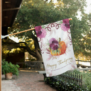Happy Thanksgiving Elegant Autumn Burgundy Pumpkin House Flag