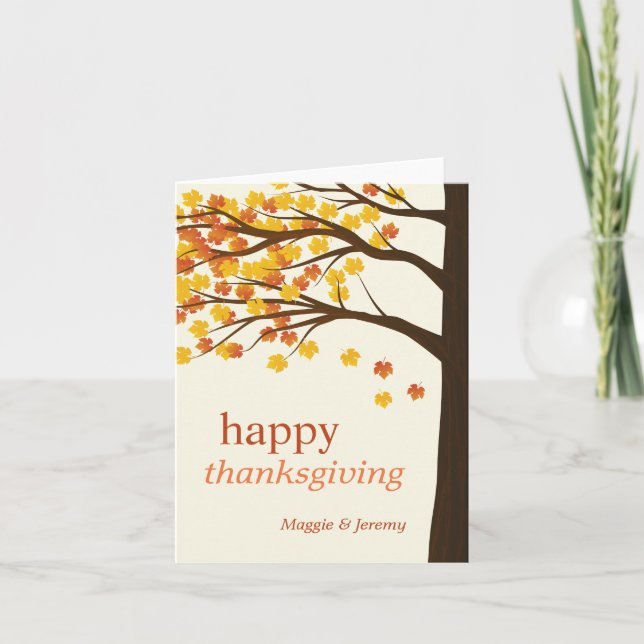 Happy Thanksgiving Elegant Autumn Tree Leaves Holiday Card (Front)