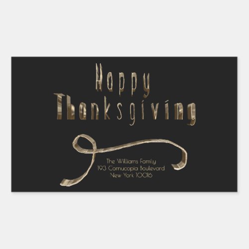 Happy Thanksgiving Elegant Black Gold Typography Rectangular Sticker