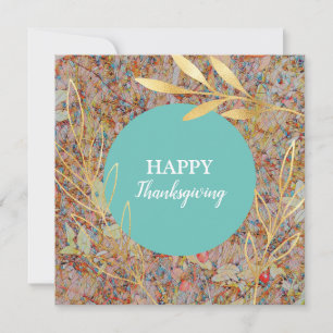 Happy Thanksgiving elegant gold autumn foliage Holiday Card