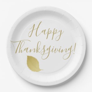 Happy thanksgiving - Elegant Gold Autumn Leaf Paper Plates