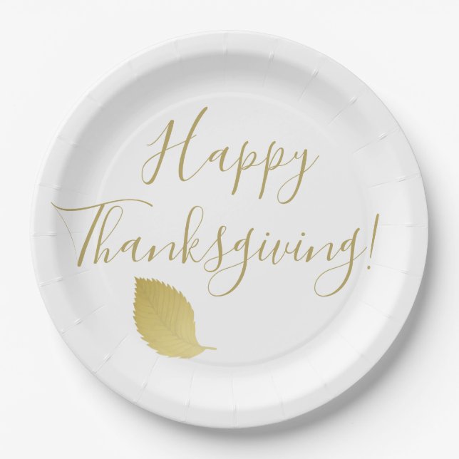 Happy thanksgiving - Elegant Gold Autumn Leaf Paper Plates (Front)
