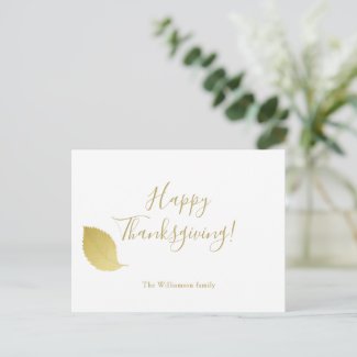 Happy thanksgiving - Elegant Gold Autumn Leaf Postcard