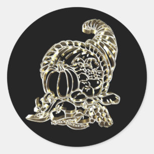 Happy Thanksgiving Elegant Golden Cornucopia Classic Round Sticker