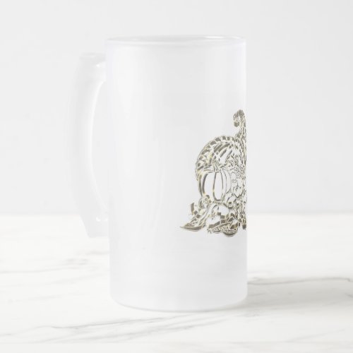 Happy Thanksgiving Elegant Golden Cornucopia Frosted Glass Beer Mug