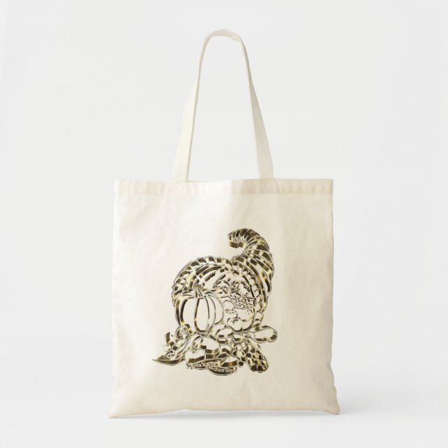 Happy Thanksgiving Elegant Golden Cornucopia Tote Bag (Front)