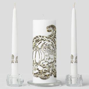 Happy Thanksgiving Elegant Golden Cornucopia Unity Candle Set