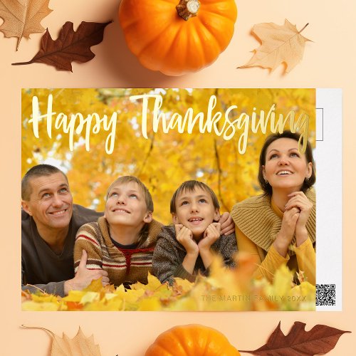 Happy Thanksgiving Elegant Script Over Photo Gold Foil Holiday Postcard