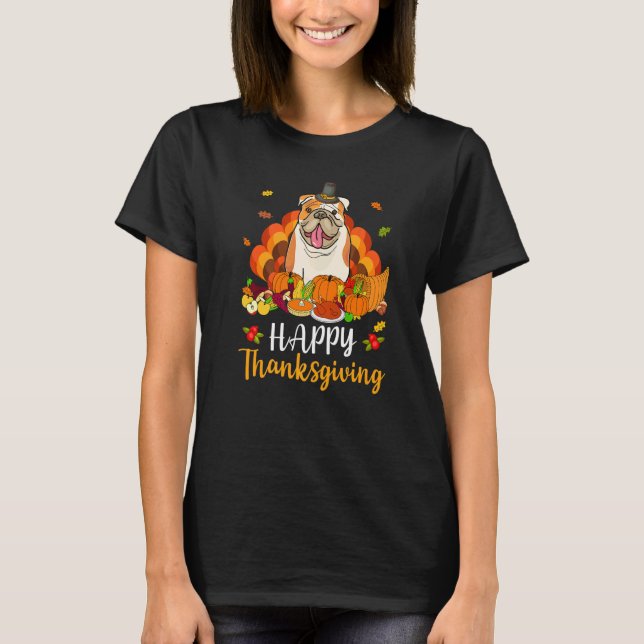Happy Thanksgiving English Bulldog Dog Turkey Pet T-Shirt (Front)
