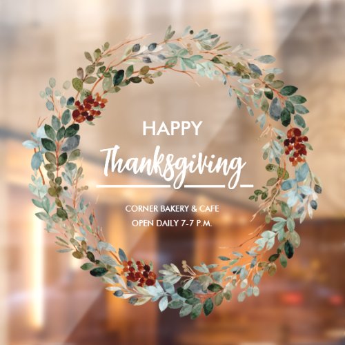 Happy Thanksgiving Evergreen Eucalyptus Floral Window Cling
