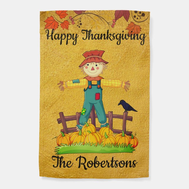 Happy Thanksgiving Fall Autumn Custom Name Yard Garden Flag (Back)