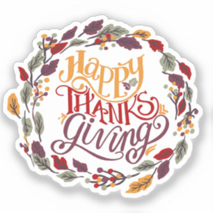Happy Thanksgiving Fall Autumn Leaves Wreath Sticker