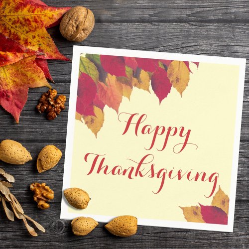 Happy Thanksgiving Fall Autumn Seasonal Leaves Napkins