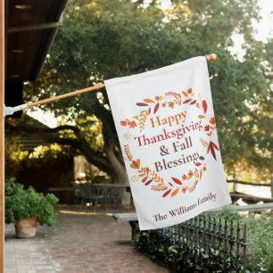 Happy Thanksgiving Fall Blessings Cute Custom House Flag