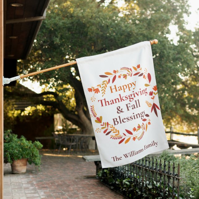 Happy Thanksgiving Fall Blessings Cute Custom House Flag (In SItu)