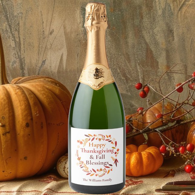 Happy Thanksgiving Fall Blessings Cute Custom Sparkling Wine Label (Creator Uploaded)