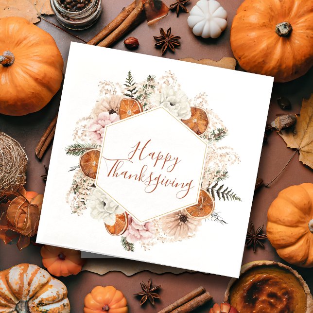 Happy Thanksgiving Fall Citrus Pine Paper Dinner Napkins (Creator Uploaded)