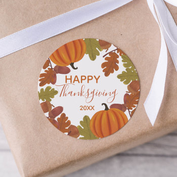 Happy Thanksgiving  Fall  Classic Round Sticker by komila at Zazzle