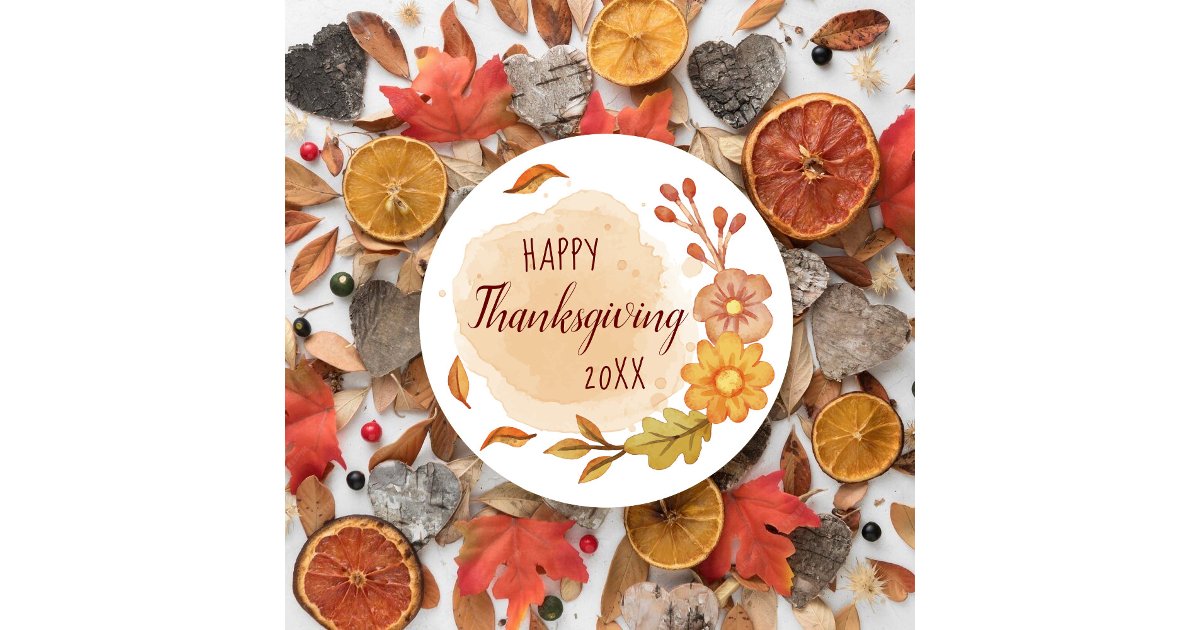 Happy Thanksgiving Fall Classic Round Sticker | Zazzle
