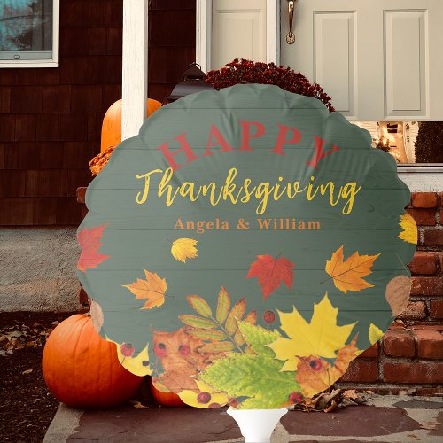 Happy Thanksgiving Fall Colorful Foliage On Wood Balloon