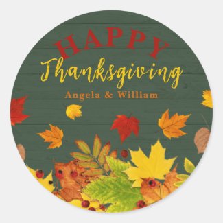 Happy Thanksgiving Fall Colorful Foliage On Wood
