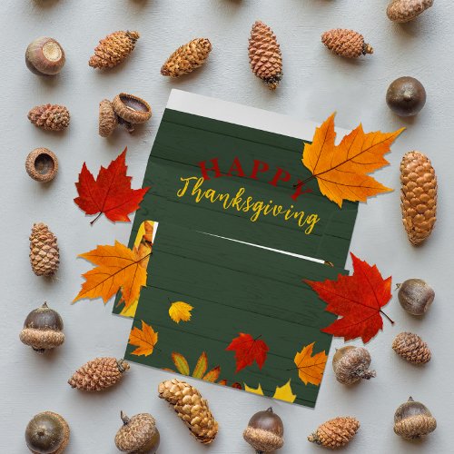 Happy Thanksgiving Fall Colorful Foliage On Wood Envelope