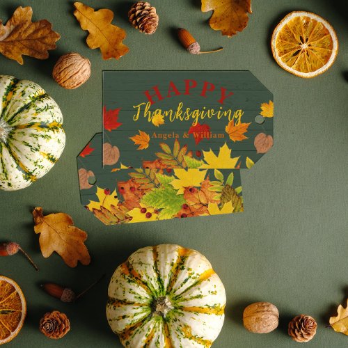 Happy Thanksgiving Fall Colorful Foliage On Wood Gift Tags