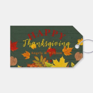 Happy Thanksgiving Fall Colorful Foliage On Wood
