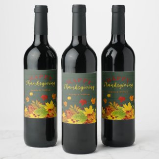 Happy Thanksgiving Fall Colorful Foliage On Wood