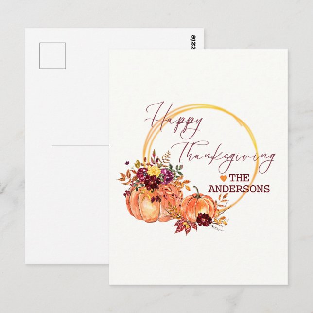 Happy Thanksgiving Fall floral pumpkin and leaves Postcard (Front/Back)