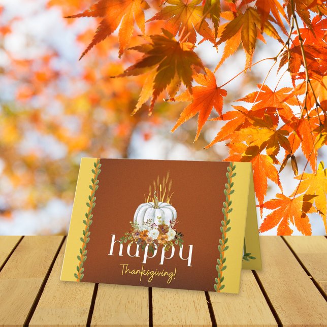Happy Thanksgiving Fall Floral Pumpkin Brown  Card (Creator Uploaded)