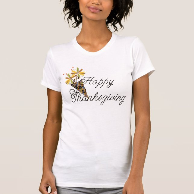 Happy Thanksgiving Fall Flower Bunch TShirt (Front)